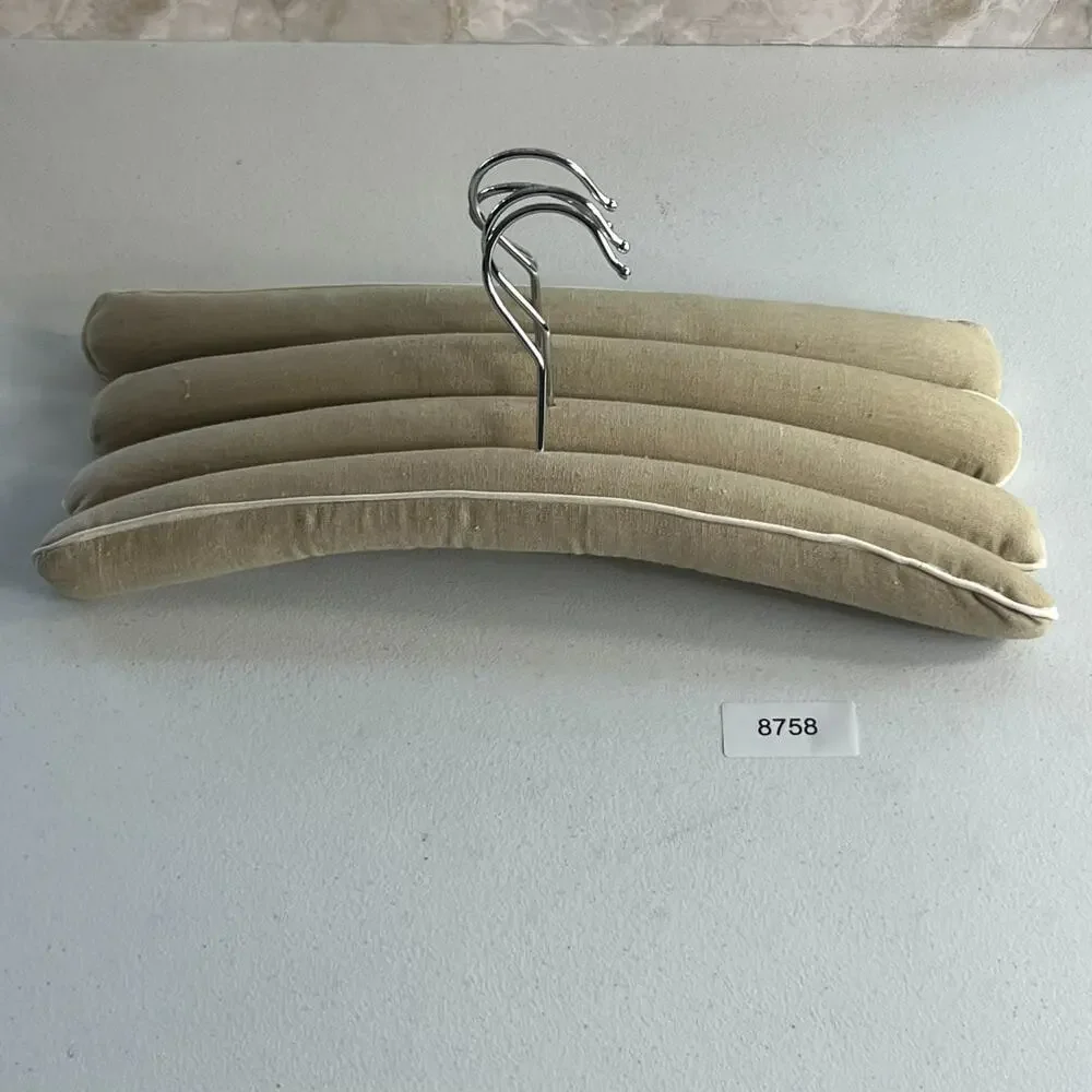 Set Of 4 Linen Covered Padded Hangers With Silver Hardware